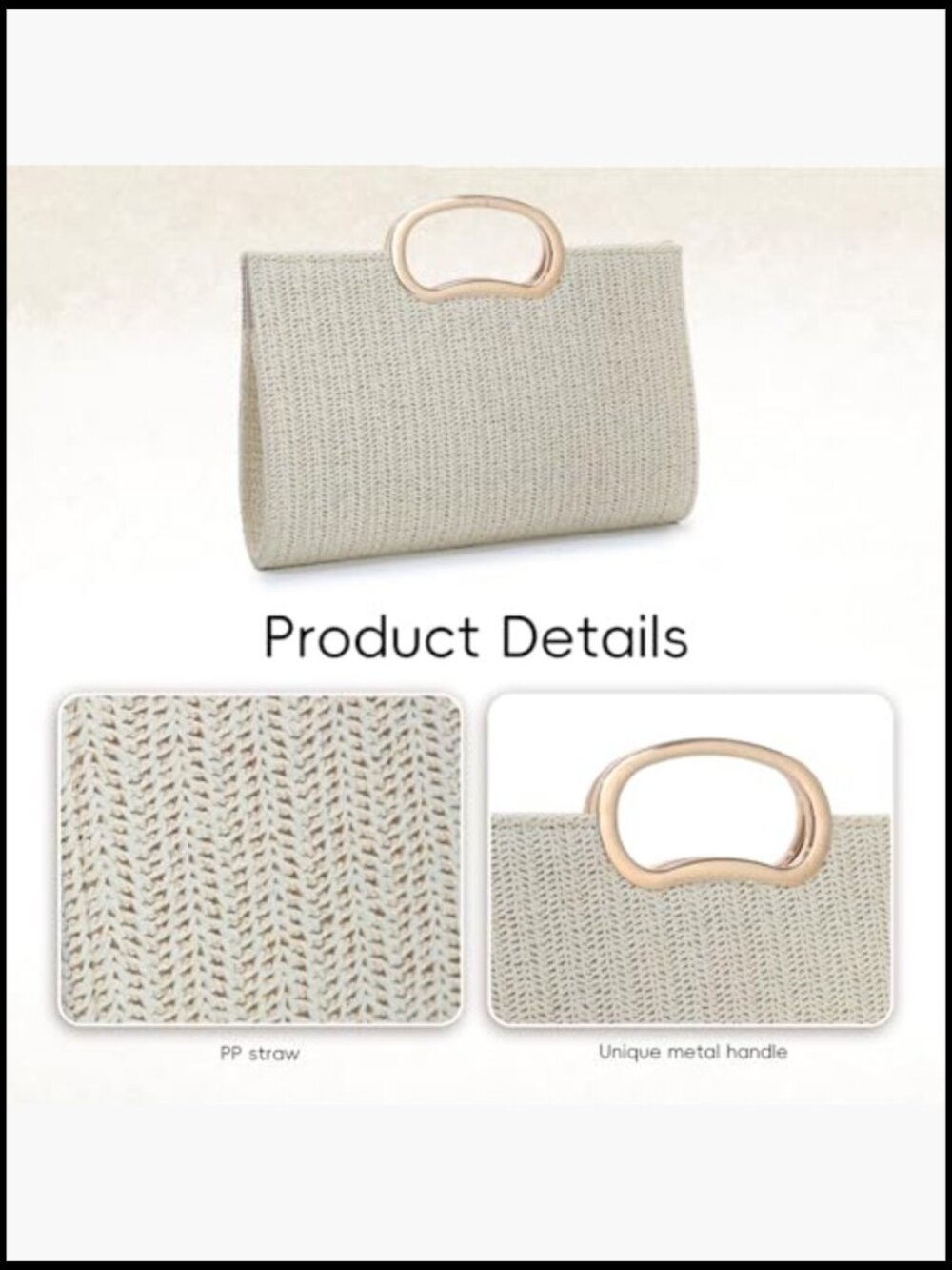 Straw Clutch Purse Woven Evening Bag Beach Handbag with Chain - Picture 4 of 7
